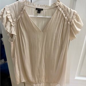 Ann Taylor Beige Ruffle Sleeve Top